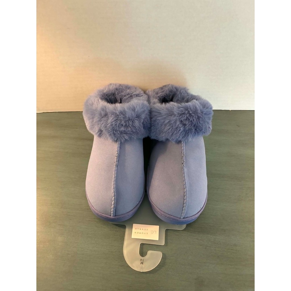 Lauren Conrad Womens Slippers Size M 7-8 Blue Faux Fur Cozy House Shoes NWT